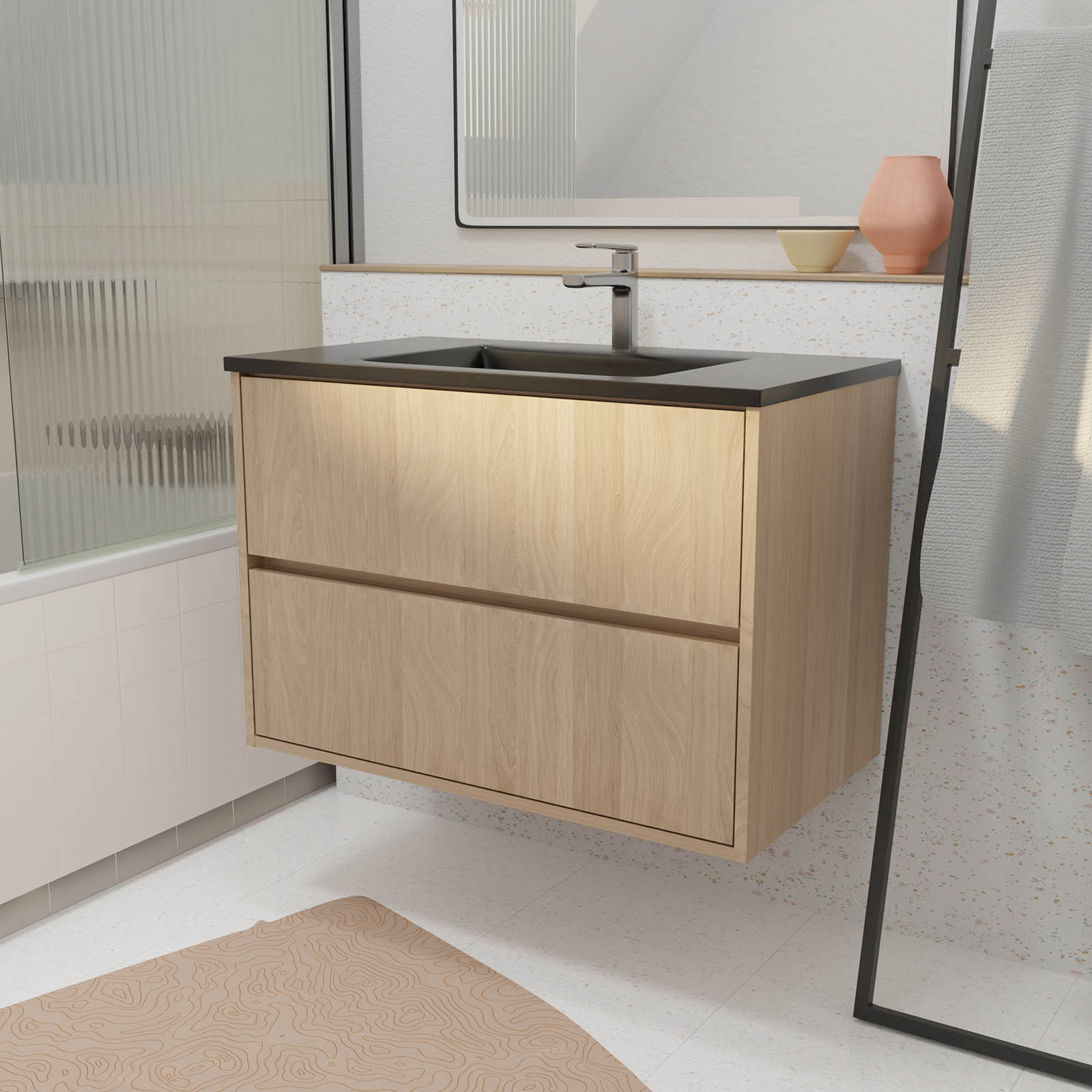 Meuble sous vasque en chêne massif 80 cm serena Couleur marron clair Tikamoon | La Redoute Meuble sous vasque en chêne massif 80 cm serena Couleur marron clair Tikamoon | La Redoute