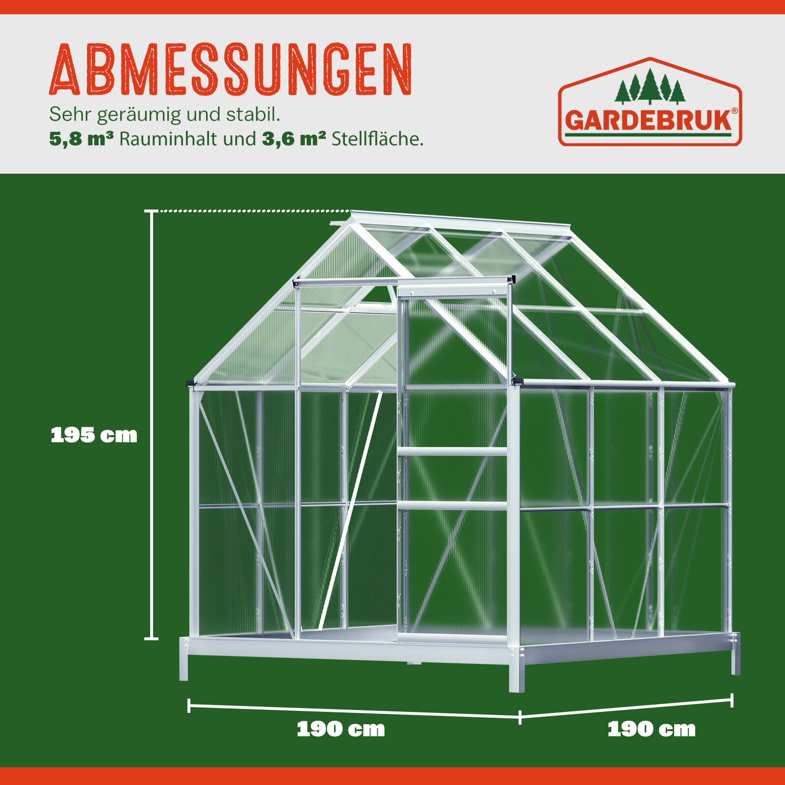 Serre de jardin aluminium 3,7m² avec fondation 190x190x195cm fenêtre de toit serre légumes herbes plantes 5,85m³ jardinage - 5