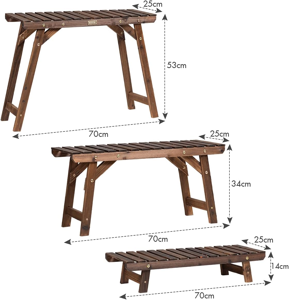 Étagère pour plantes en bois 3 niveaux echelle escalier porte-plante longueur 70cm charge 10kg - 3