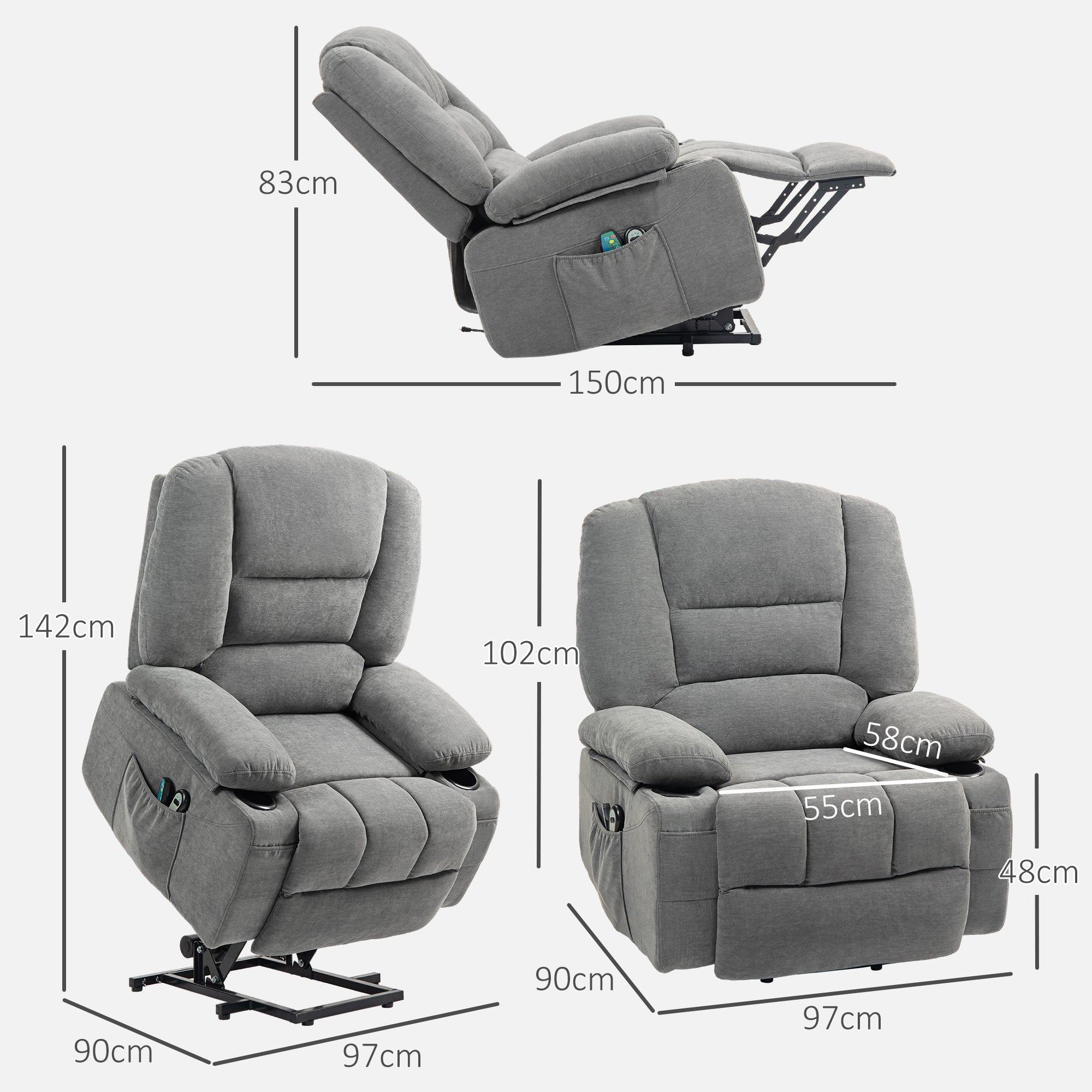Fauteuil releveur électrique polyester 1 place HOMCOM - 3