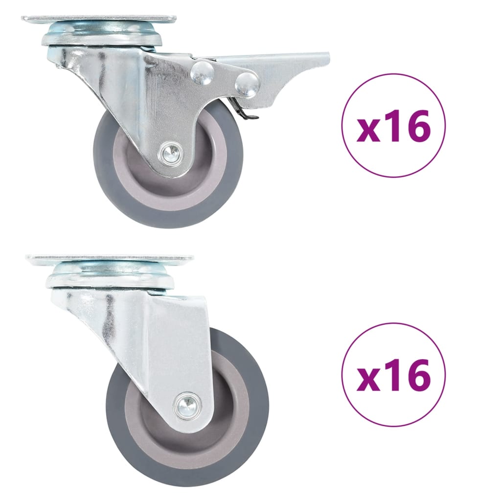 Roulettes Pivotantes VidaXL - Lot De 12, Diamètre 50mm, Charge 35kg Par Roue, TPR Doux, Cadre Fer Zingué