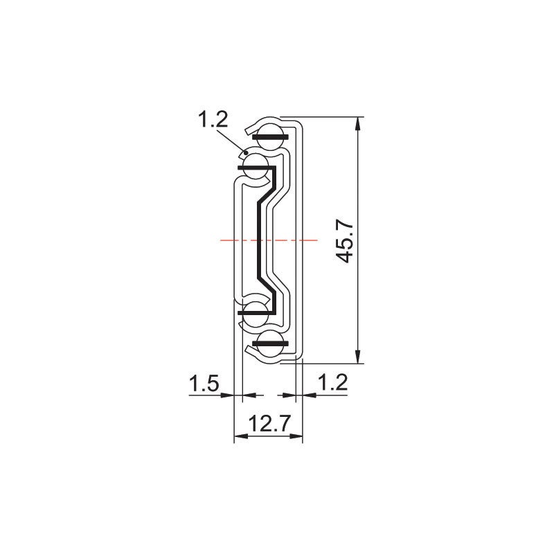 Coulisse de tiroir à billes avec amortisseur - 40 kg - sortie totale - A et B : 550 mm - C : 192 mm - D : 256 mm - 2