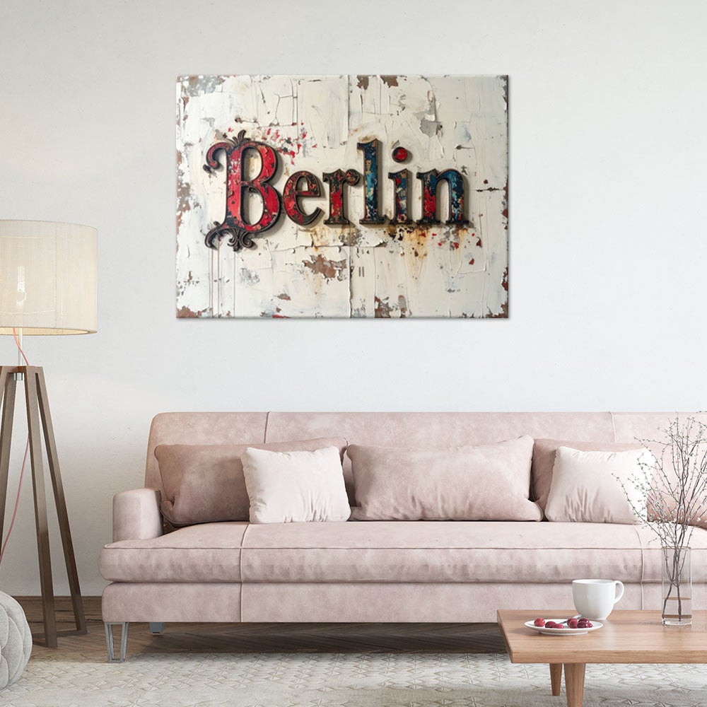 Obraz do salonu biura loftu hotelu, Napis Berlin Typografia imitacja farby 120x80 - 2
