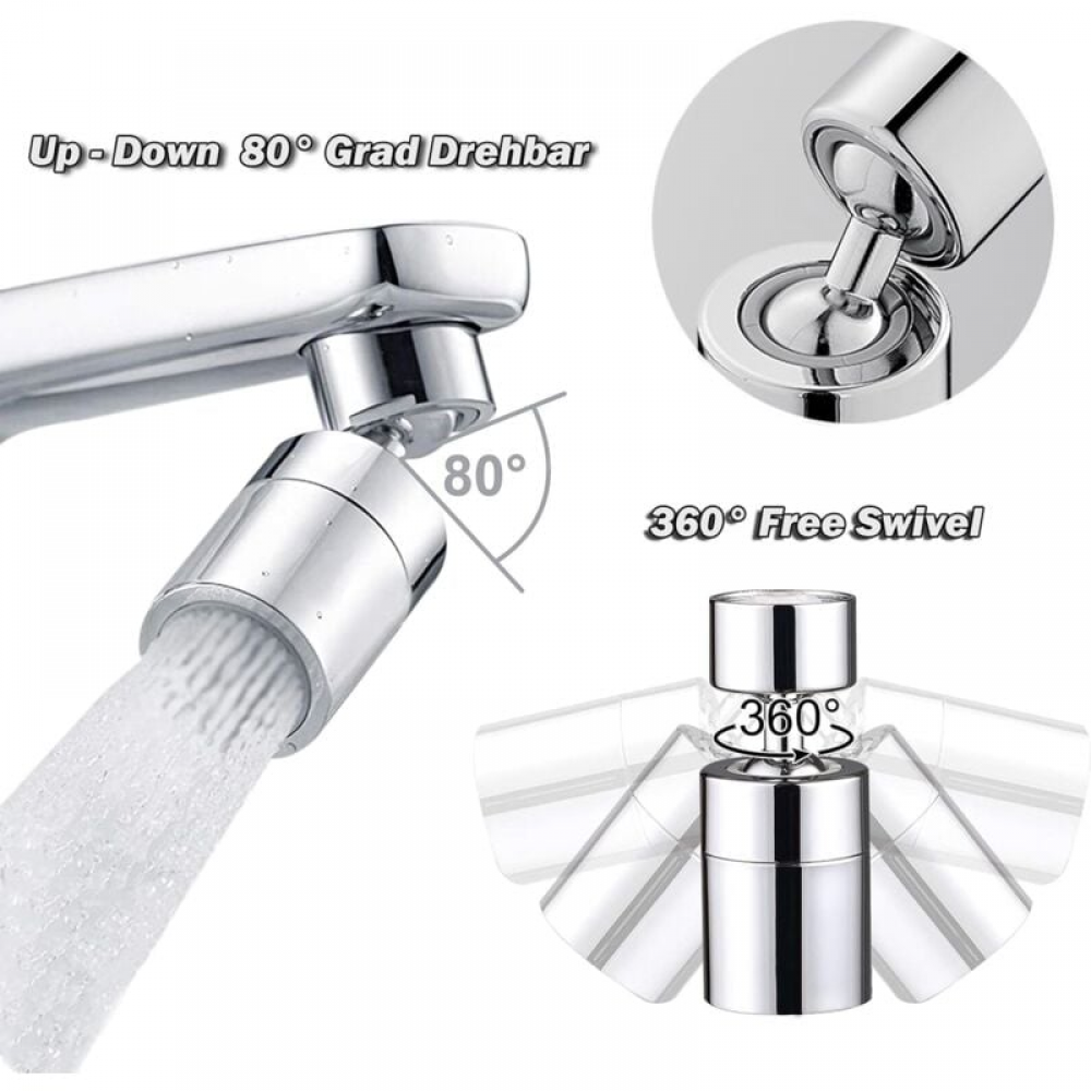 Perlator do kranu (srebrny*1), perlator do kranu kuchennego z dyszą obrotową 360°, perlator do kranu z 2 trybami oszczędzania wody - 3