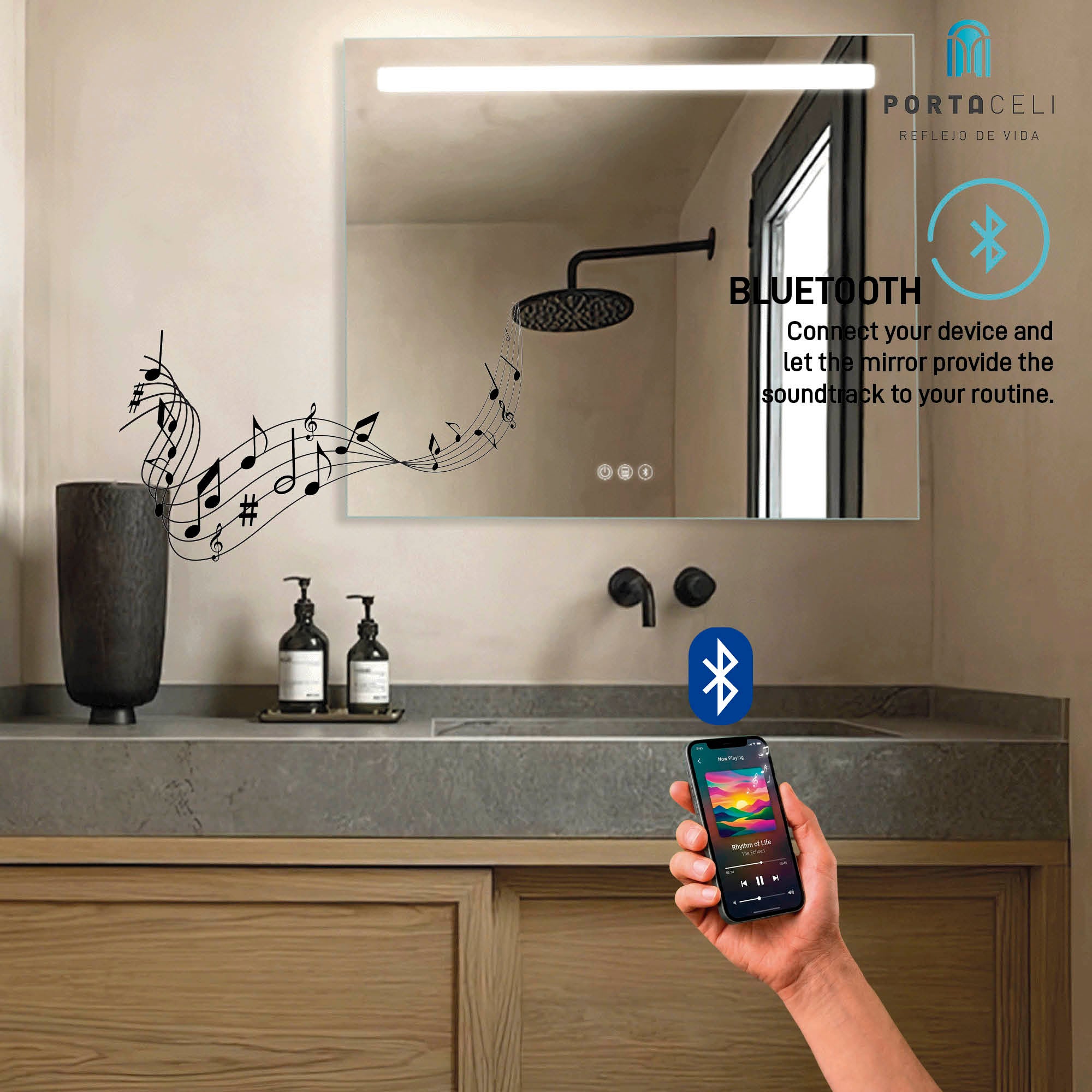 Miroir de salle de bain Basic Connect 120x80, App, Anti-Buée et Bluetooth - 9