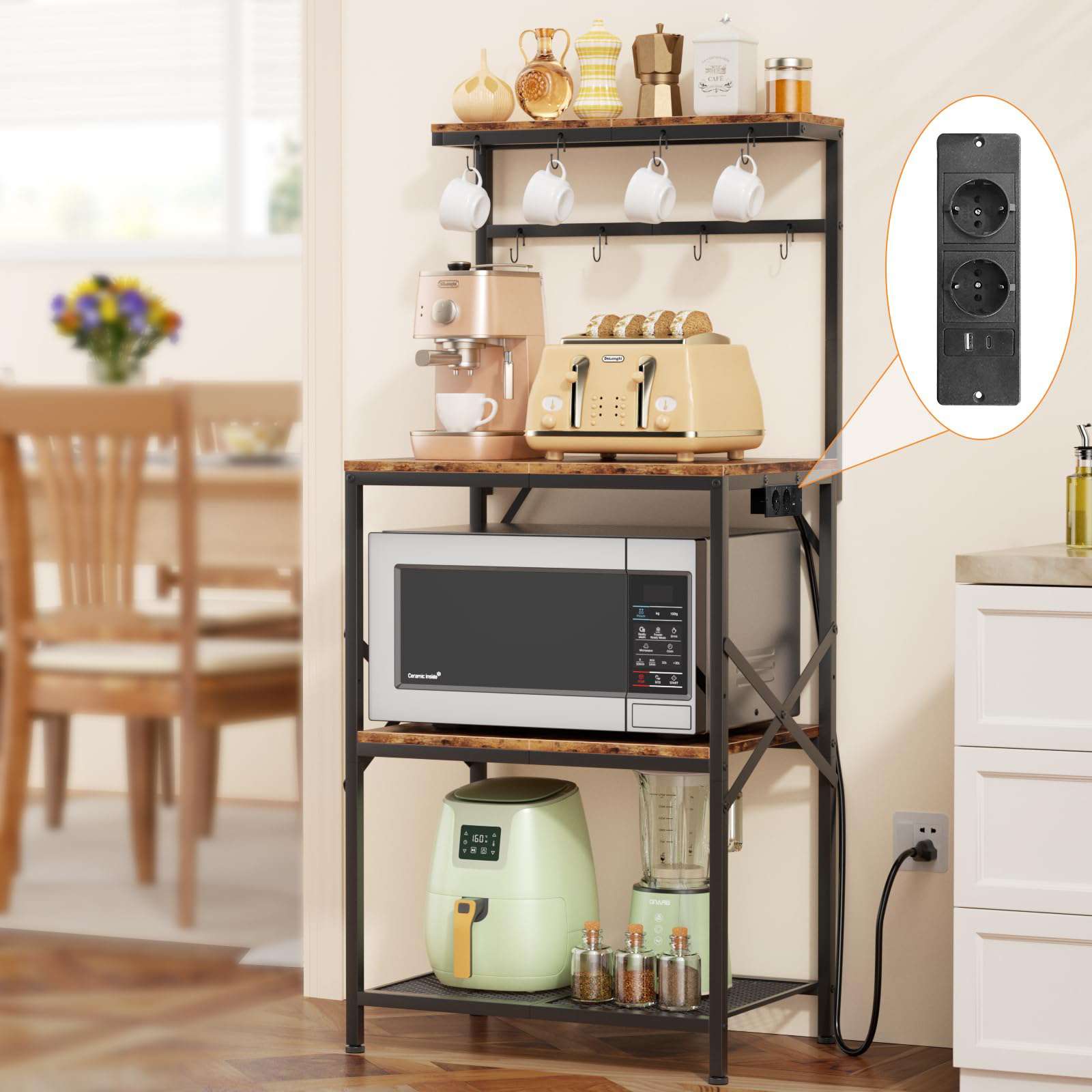 Étagère de cuisine industrielle réglable avec prises électriques rangement micro-ondes café grande capacité stable multifonction - 2
