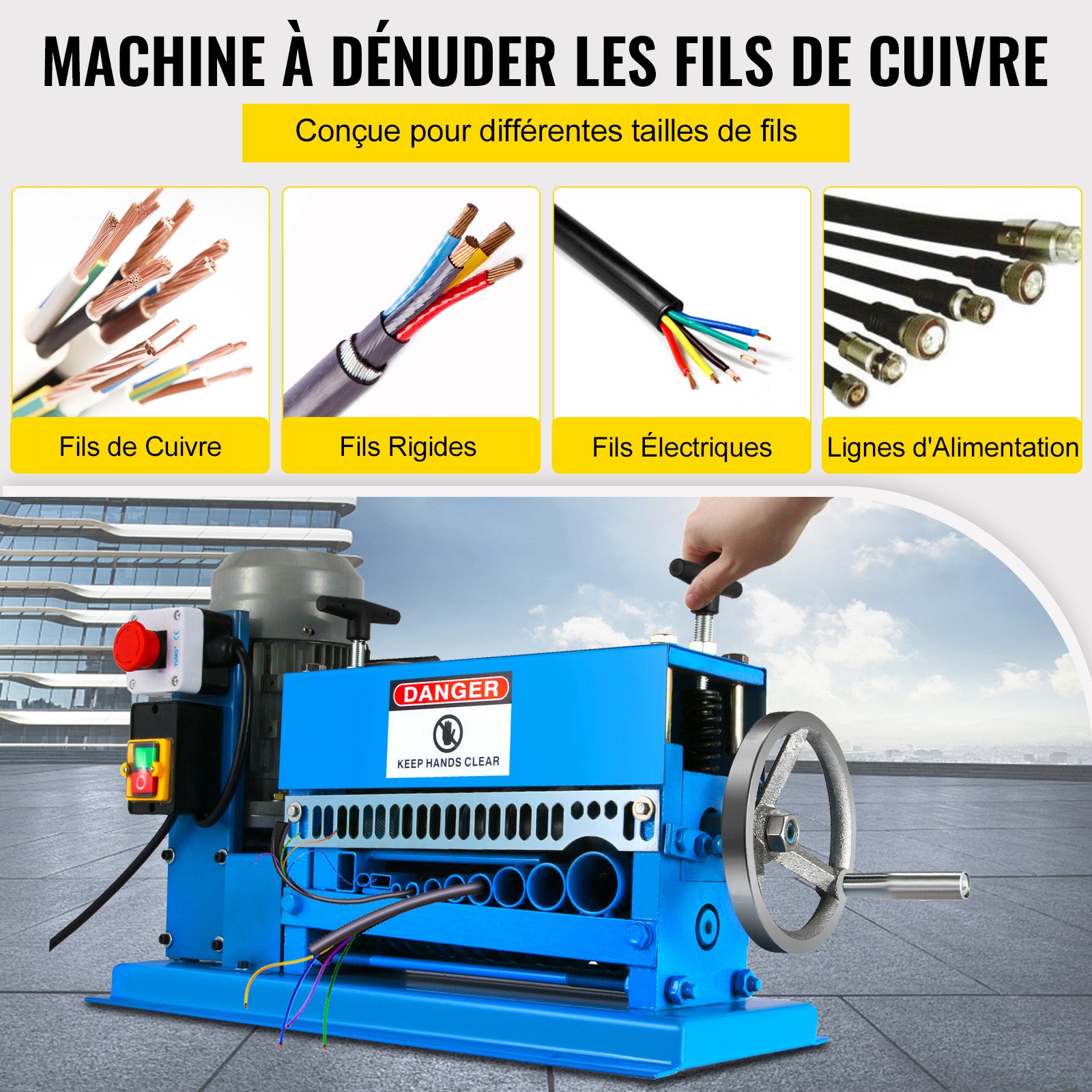 Machine à Dénuder Électrique VEVOR 370 W, 27 m/min, Dénudeuse de Câbles 1,5-38 mm, Outil Pro Haute Efficacité pour Recyclage et Récupération du Cuivre - 2