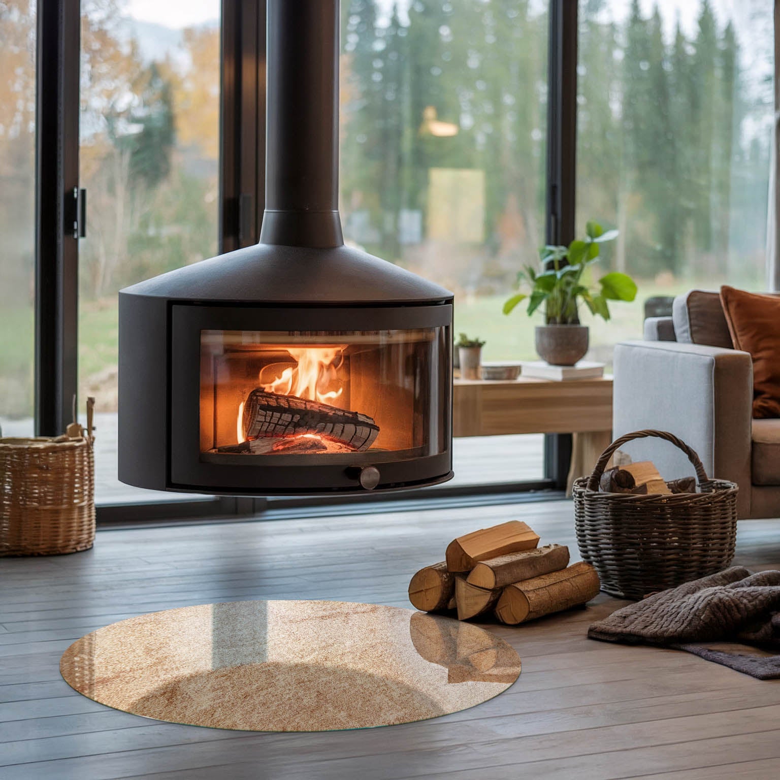 Szklana podkładka pod kominek ze szkła hartowanego - fi 80 cm - Tekstura naturalnego kamienia - TULUP - 5