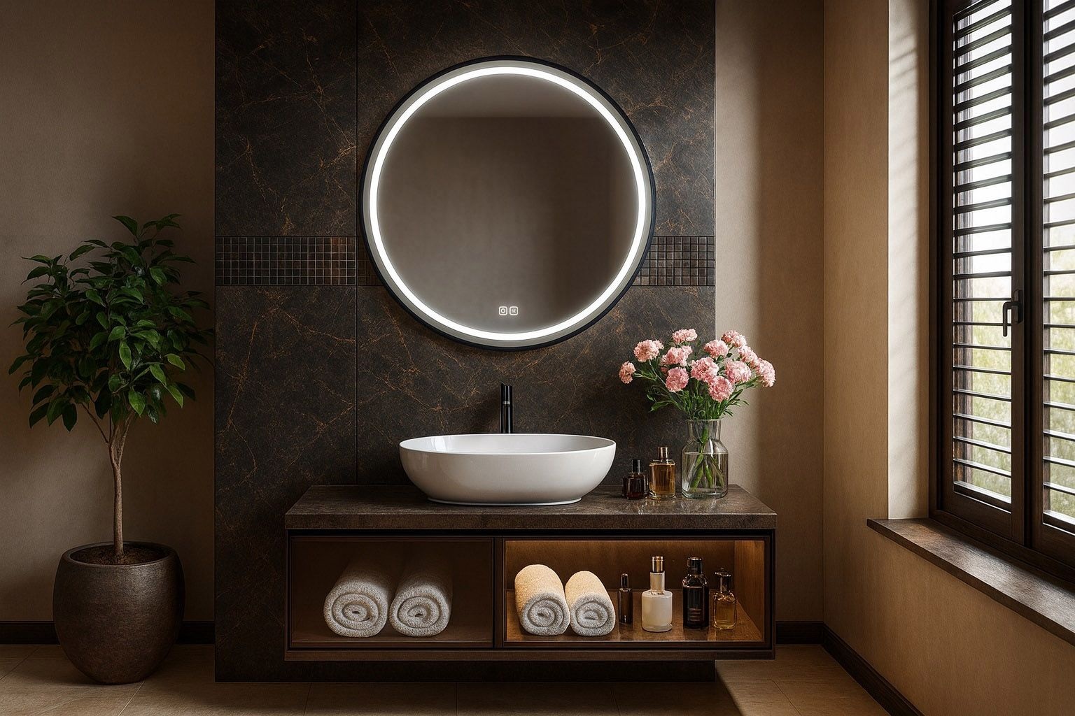 Round Line Deluxe lustro w czarnej ramie 80cm