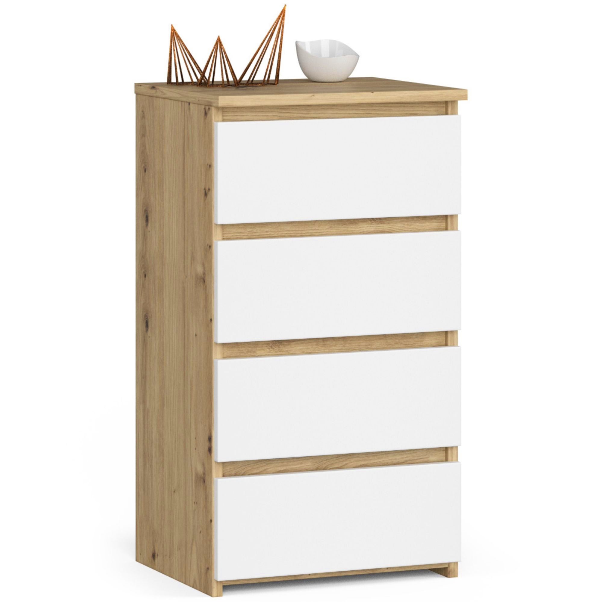 Komoda AKORD CL4 Dąb Artisan 40 cm 4 szuflady kolor Biały mat 40x35x74 cm