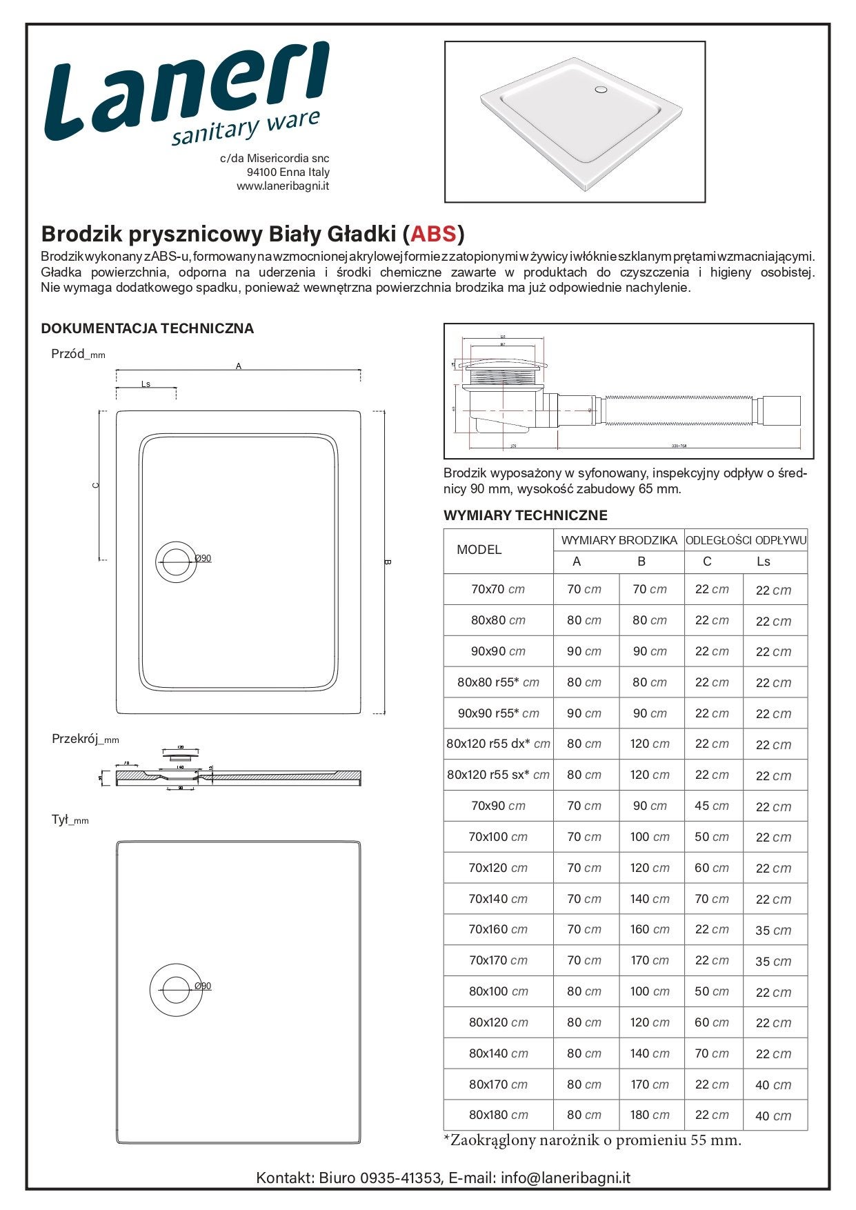 Receveur de douche carré surbaissé en Abs avec bonde inclus H. 5 cm – 70X70 - 3