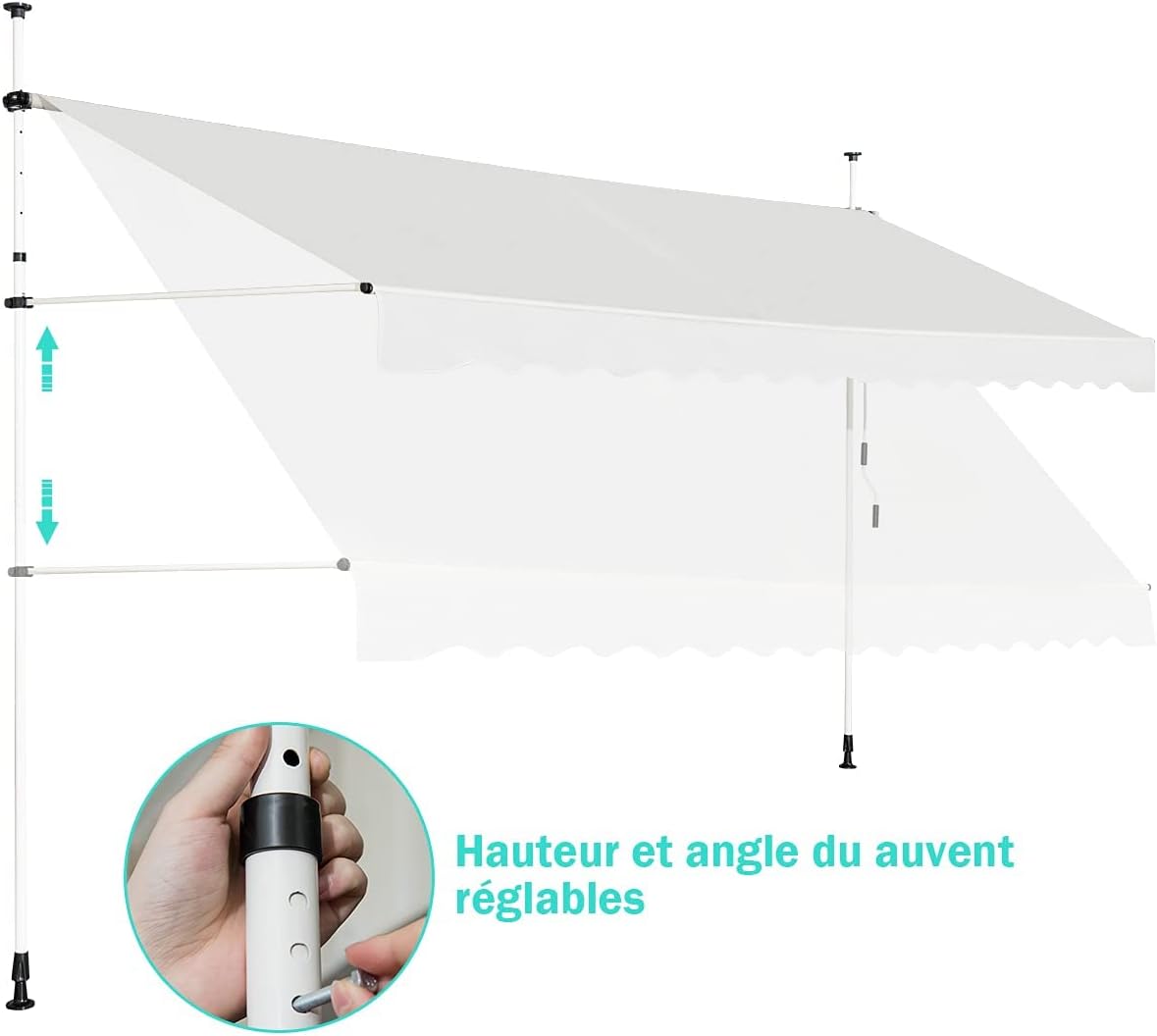 Store Banne Manuel Rétractable 4x1,2M en Aluminium-sans Perçage-Hauteur Réglable 2-3M-Auvent Banne de Balcon sur Pied,Beige - 6