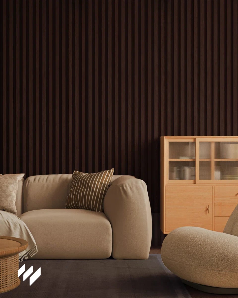 Revestimiento pared listones 3d wpc nogal oscuro 240x16 cm - linnea@