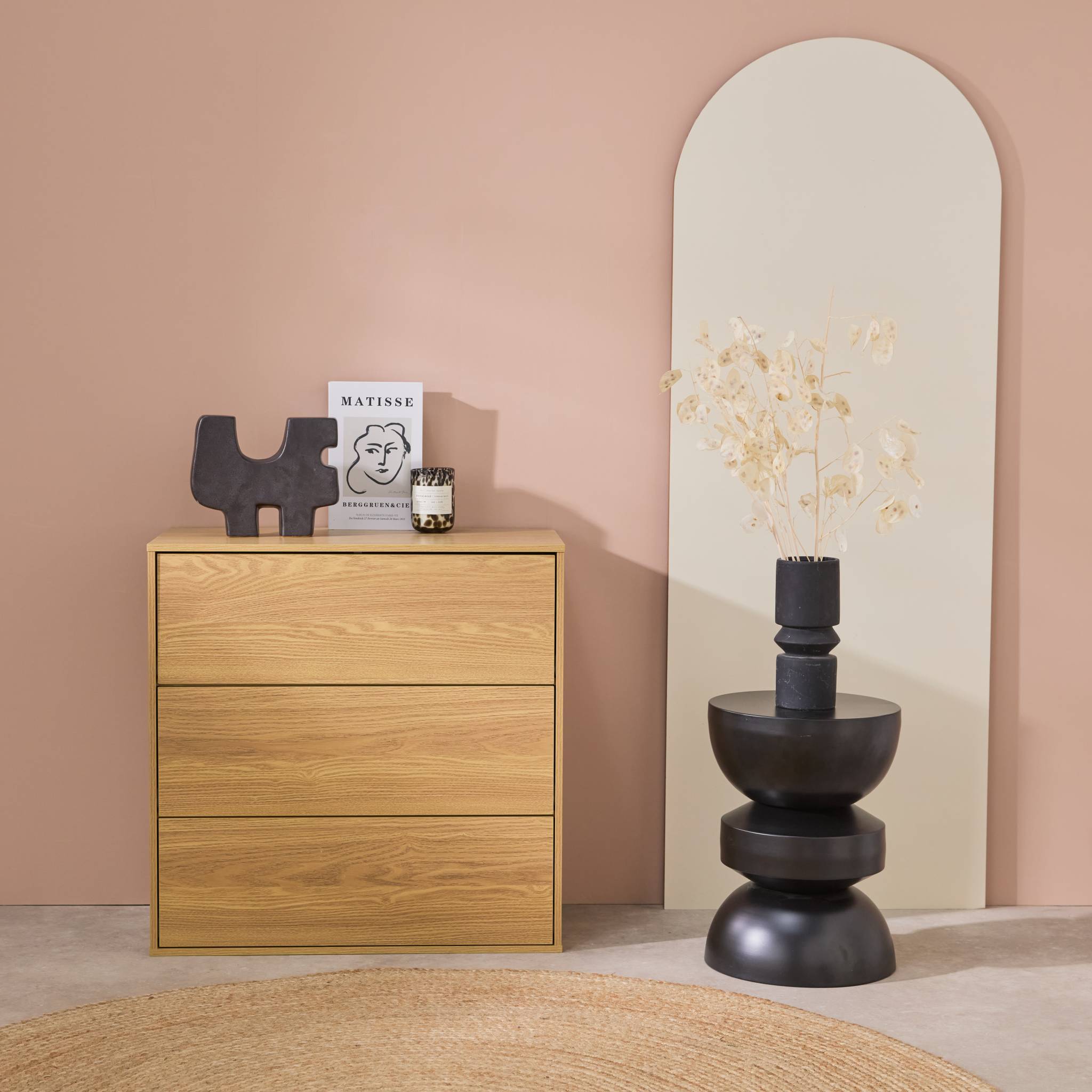 Commode. module de rangement décor bois chêne 3 tiroirs - Kompo - 2