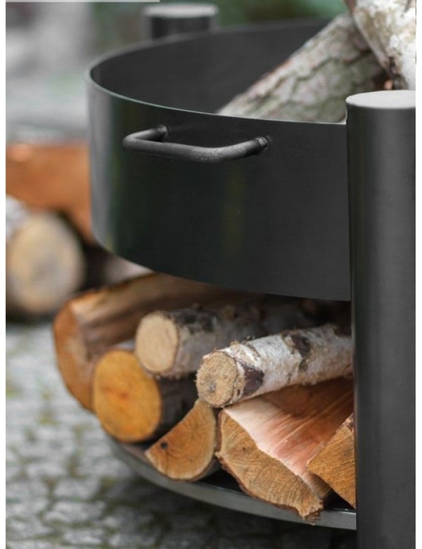 Brasero de jardin SOLAFA avec range bois en acier + pare-feu-Noir-Noir-Ø 70cm--45--45 - 4