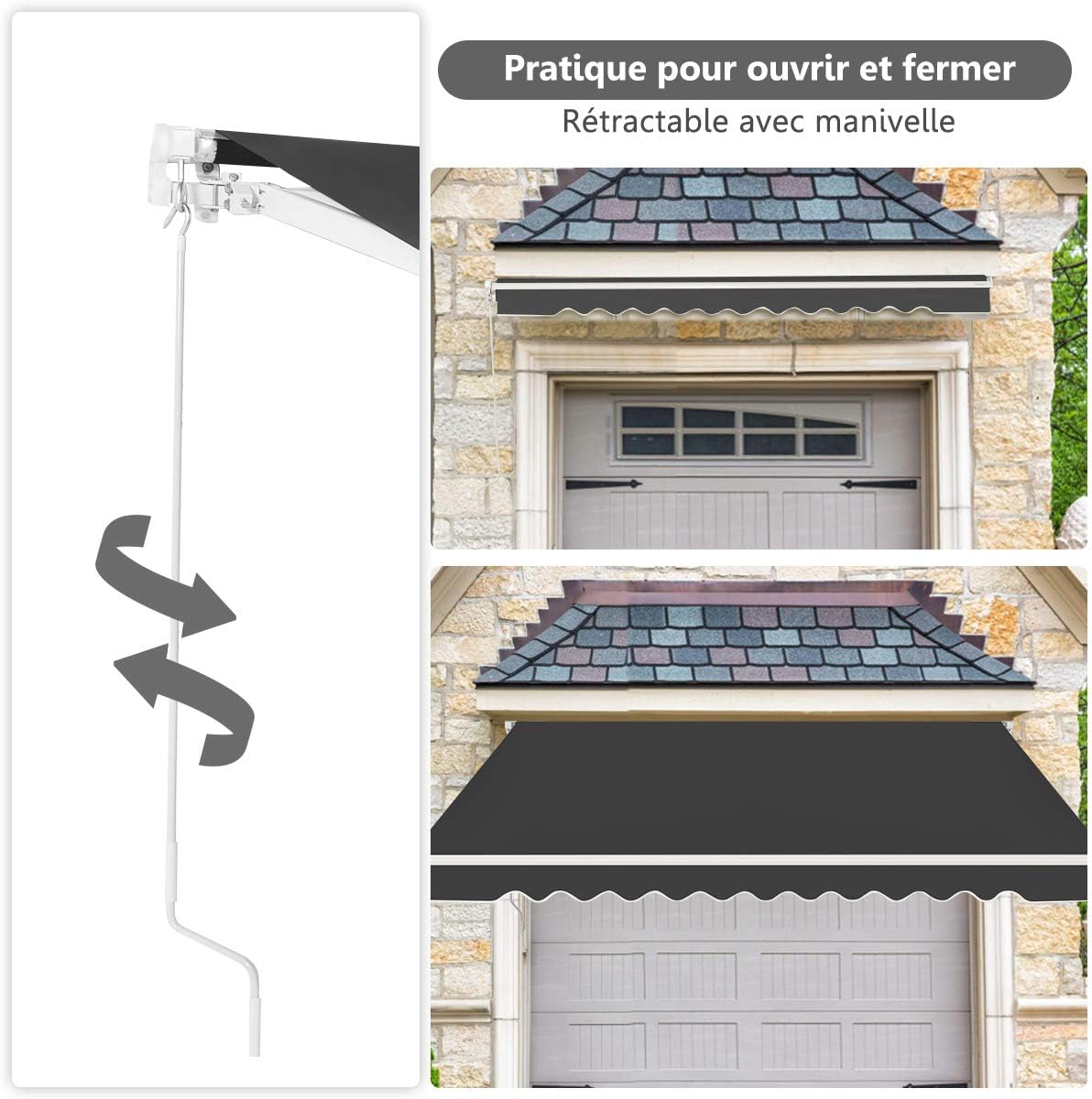 Store Banne de Balcon Rétractable avec Tissu Résistant aux UV et à l'eau, Cadre en Aluminium, Réglable 5-35°,3 x 2,5 m, Gris - 3