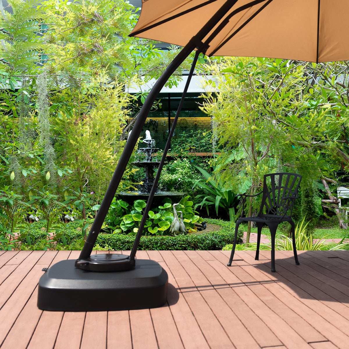 Pied Parasol avec Roulettes, Dalle Parasol Déporté avec Pédale de Commande, Rempli 150 kg Sable Humide/100 kg Eau, Base Portable pour Jardin, Noir - 3