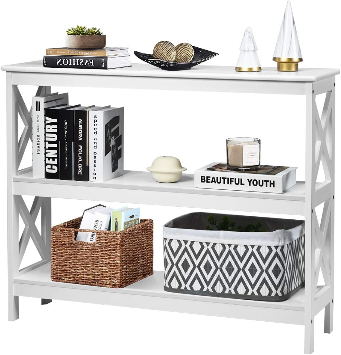 Stół Konsolowy z 2/3 Poziomami, Półka do Schowka z 2 Poziomami, 100 x 30 x 80 cm, Mebel do Schowka, Stół do Schowka (3 Poziomy, Biały)