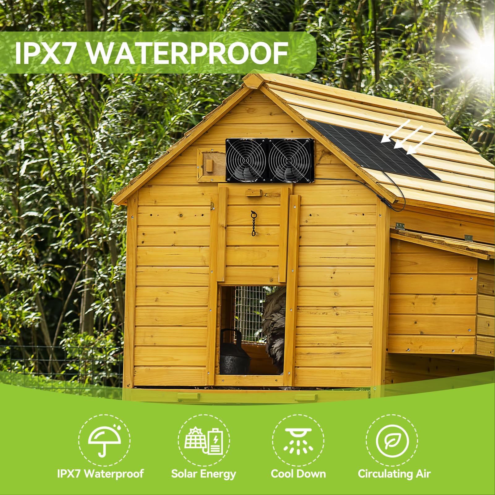 Exaustor Solar IPX7 À Prova D'Água Monocristalino 15W 12V Painel Solar Ventilador de Ventilação Galinheiro Casa de Animais de Estimação Estufa - 9