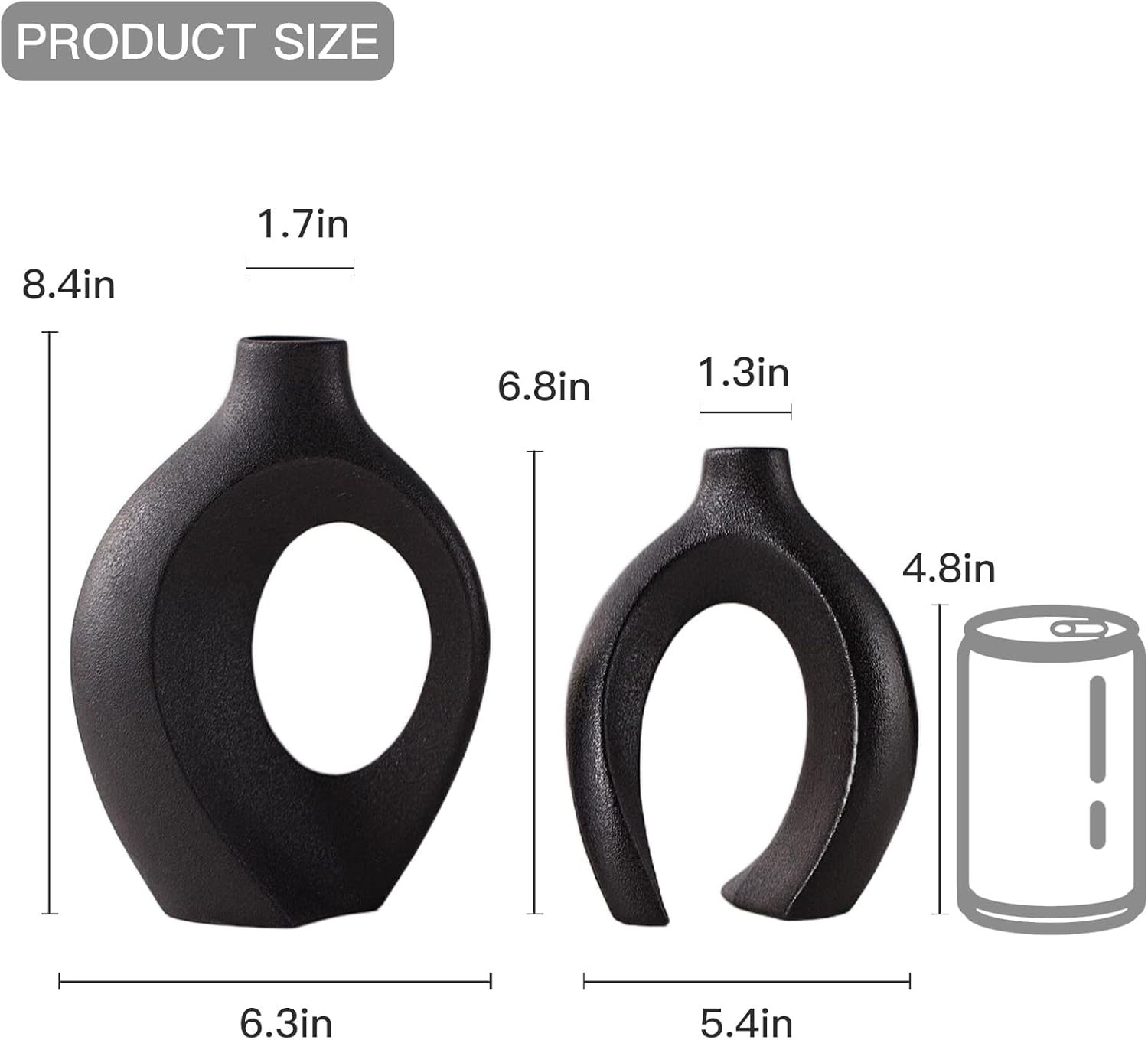 Ensemble de 2 vases en céramique, style bohème moderne nordique, vases décoratifs esthétiques en céramique pour la décoration intérieure (noir) - 6