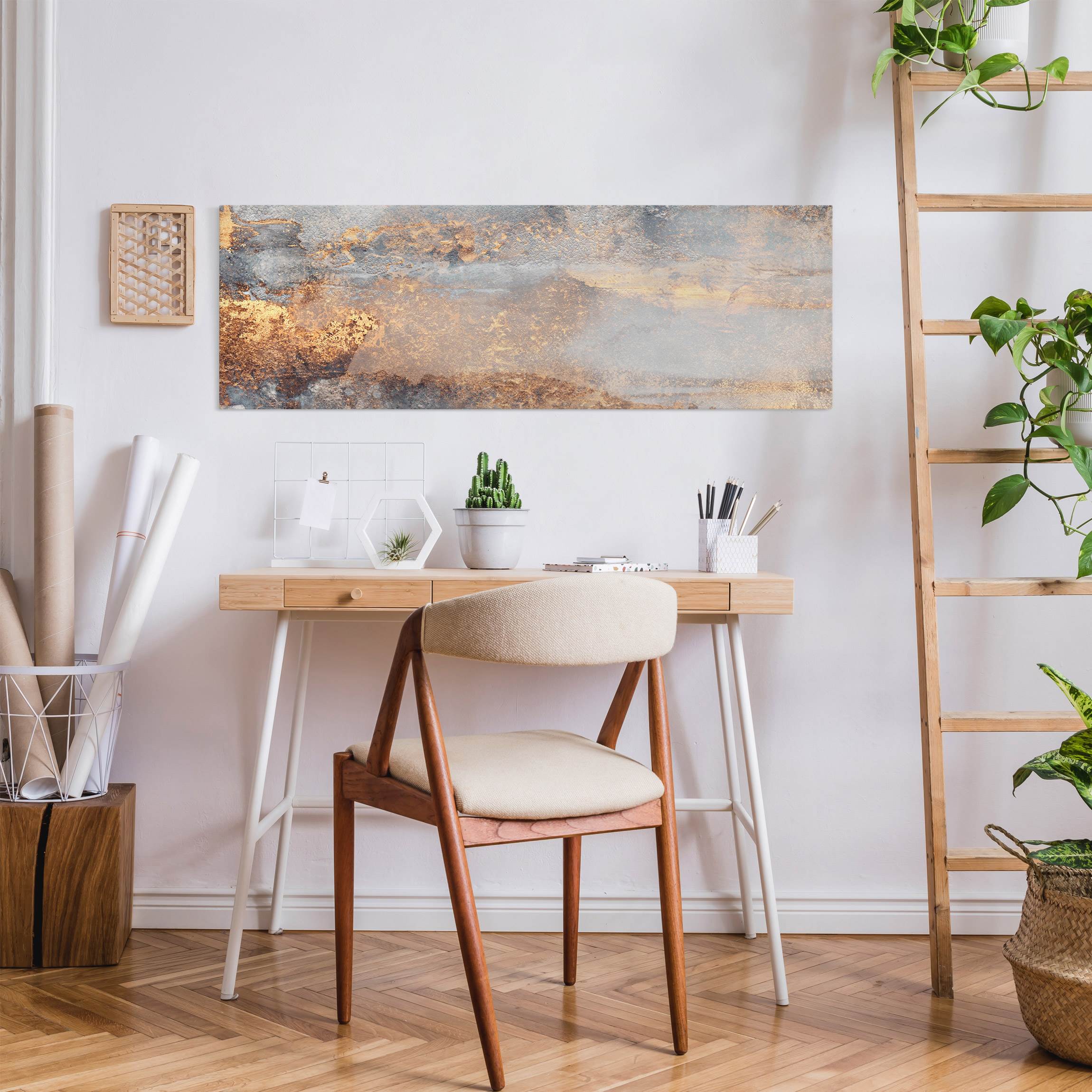 Impression sur toile tableau sur toile châssis gris art à motifs abstrait peinture 54 cuisine chambre à coucher salon couloir 150 x 50 cm - 3