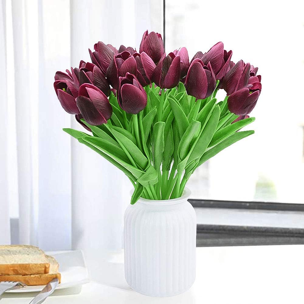 Bouquet de 12 Tulipes artificielles au Toucher réaliste, décoration Parfaite pour Mariage, fête, Maison, Jardin, Bureau (Violet foncé) - 3