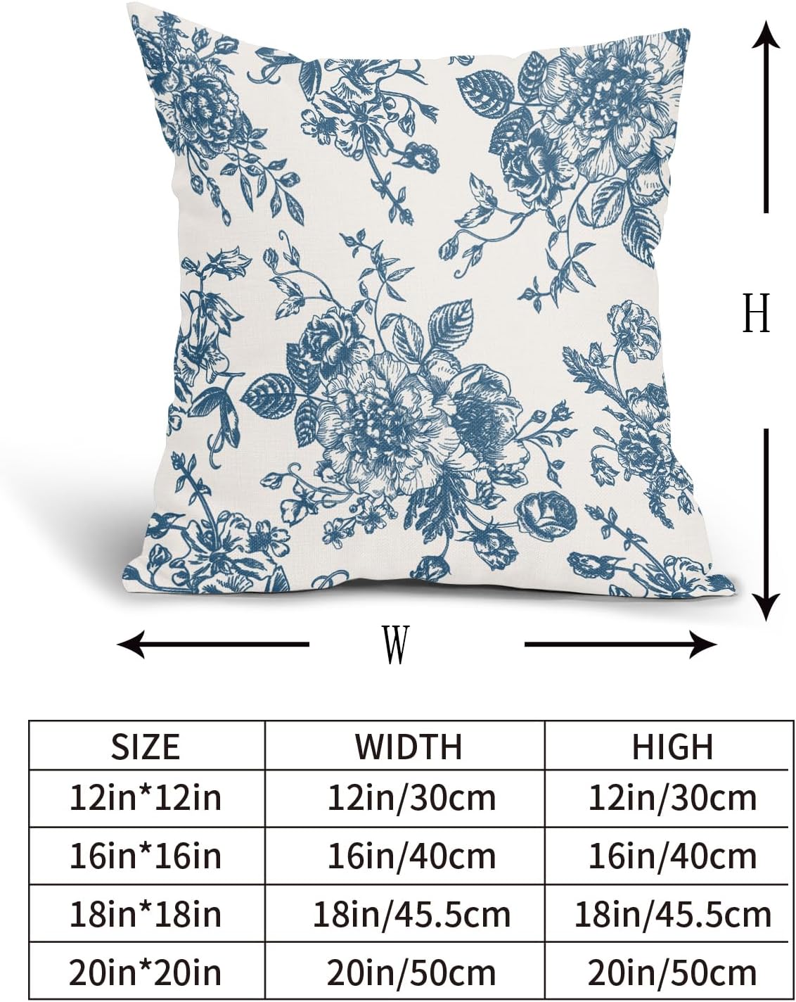 Lot de 2 housses de coussin vintage à motif floral bleu océan et crème 50,8 x 50,8 cm, taies d'oreiller rustiques pour canapé, décoration d'intérieur - 5