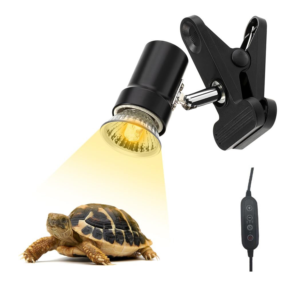 Regulowana lampa grzewcza dla gadów z żarówką 50 W i wyłącznikiem czasowym, obrót o 270°, odpowiednia do akwariów, gadów, jaszczurek, żółwi itp.
