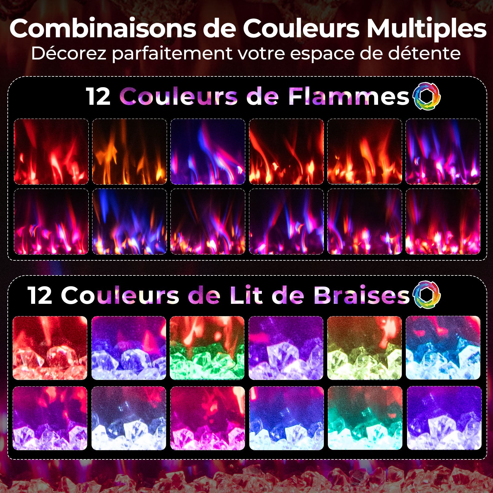 127cm Cheminée Électrique avec Chauffage 750W/1500W | Cheminee Decorative avec Effet Flamme LED | 12 Couleurs | 5 Luminosités | 5 Vitesses - 3