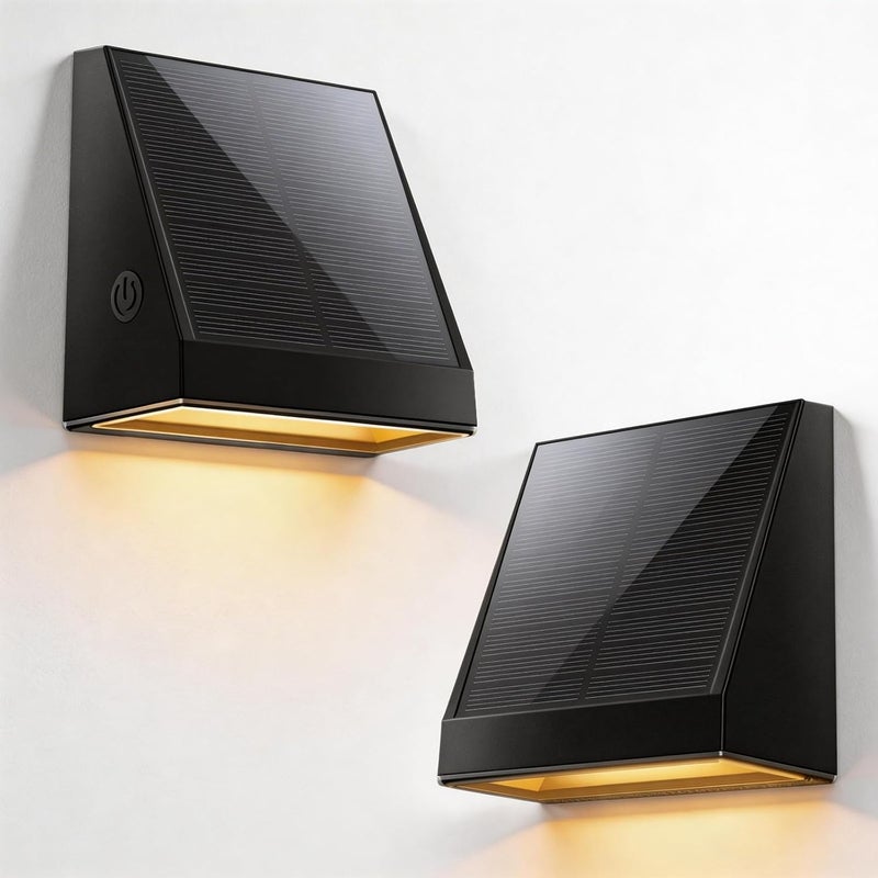 Zestaw 2 zewnętrznych lamp solarnych ściennych, lamp solarnych do skrzynek pocztowych z 2 trybami oświetlenia, klasa wodoodporności IP65, 30-godzi