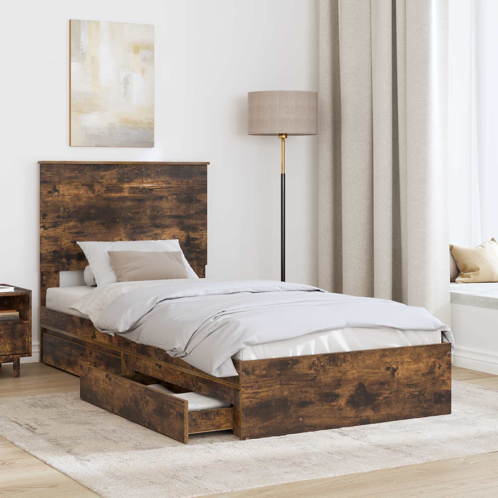 Lit de rangement chêne fumé 75 x 190 cm en panneau de bois - 3