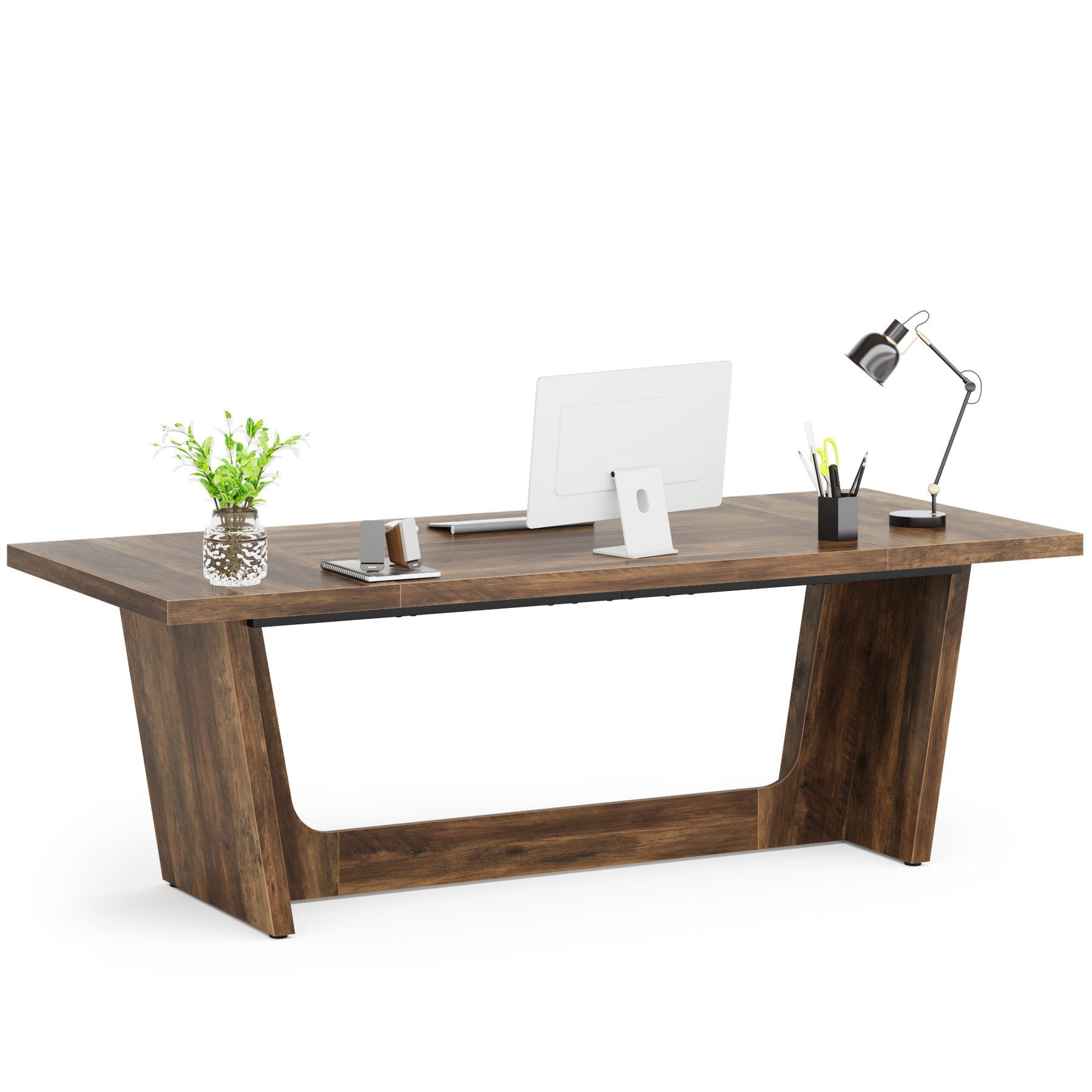 Tribesigns Scrivania Computer 140x80 Cm - Tavolo Ufficio Moderno Con Piano Marmo Bianco E Gambe Oro - 3