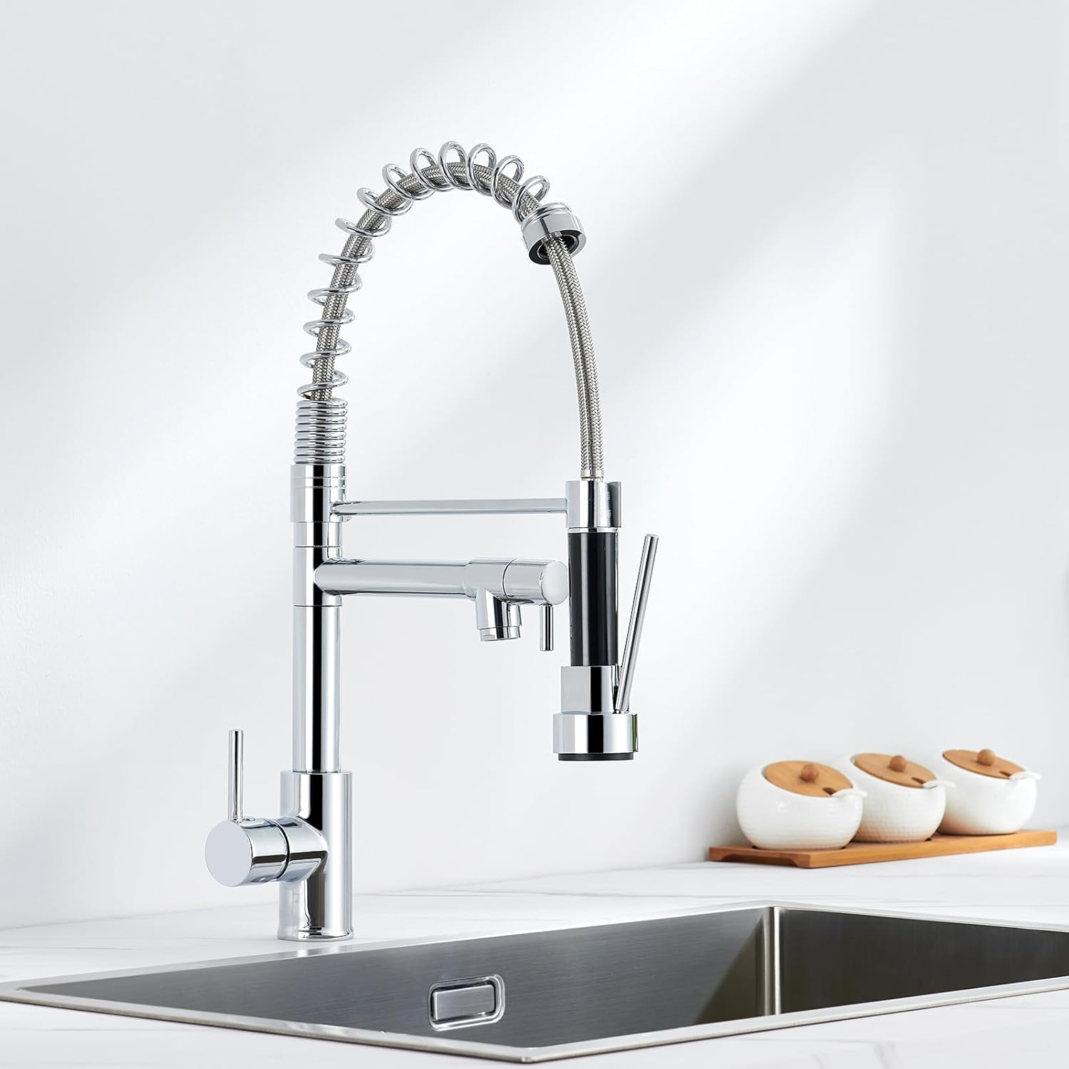 Bateria kuchenna z dwoma rodzajami strumienia, stal nierdzewna, wylewka obrotowa 360°, ciepła i zimna woda