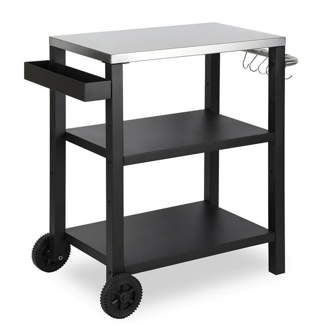 Carrello barbecue a 3 livelli, carrello di servizio BBQ da esterno, tavolo grill su ruote con piano di lavoro, multifunzionale