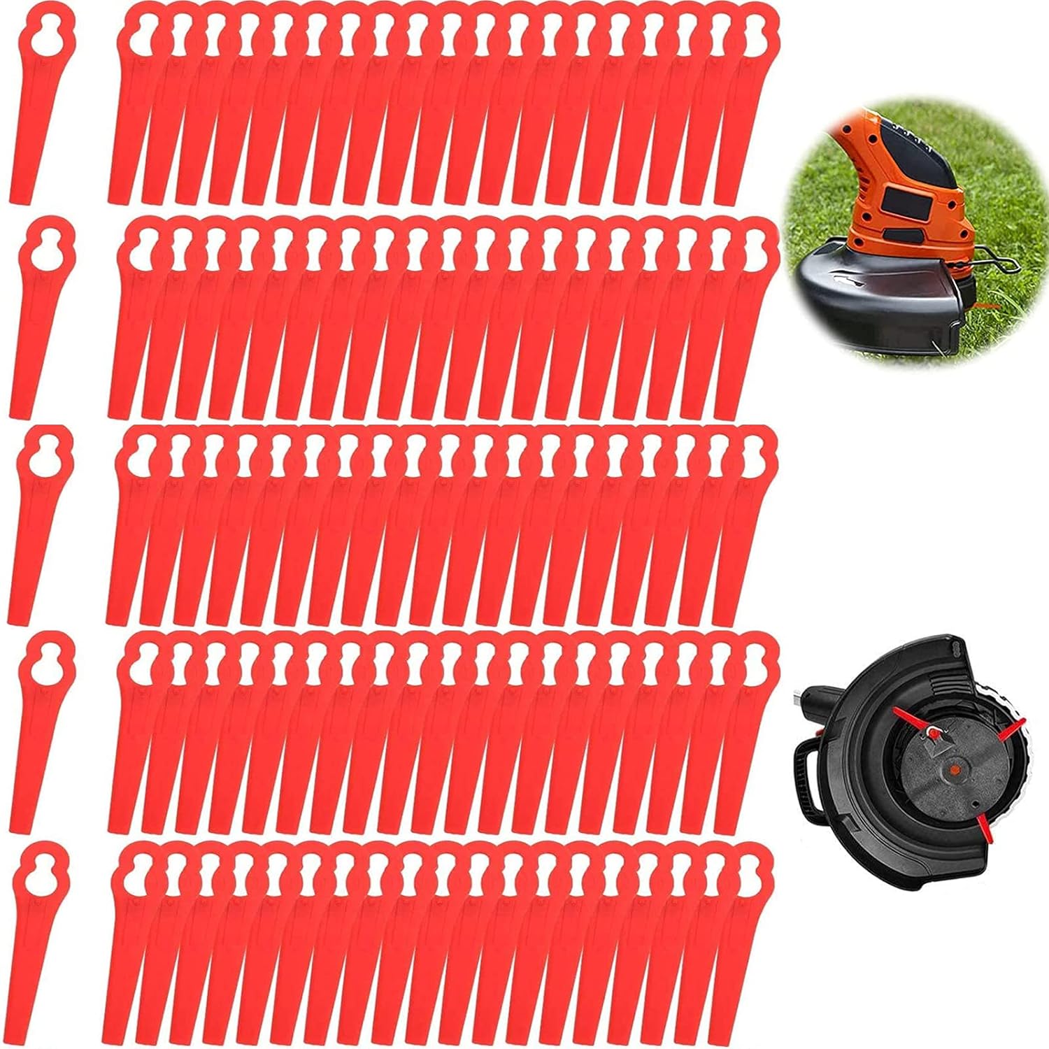 100 sztuk czerwonych plastikowych ostrzy zapasowych do podkaszarek i kosiarek plastikowe ostrza duży otwór 12mm mały otwór 7mm
