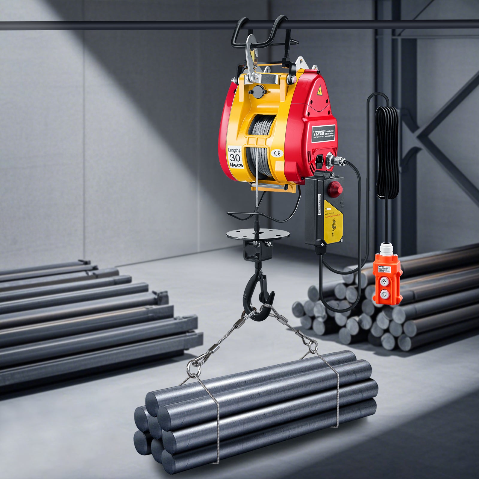 Palan électrique VEVOR 2 en 1,500 kg,treuil portable 1500 W,hauteur 30 m,vitesse 11 m/min,télécommande,garage,entrepôt,usine - 8