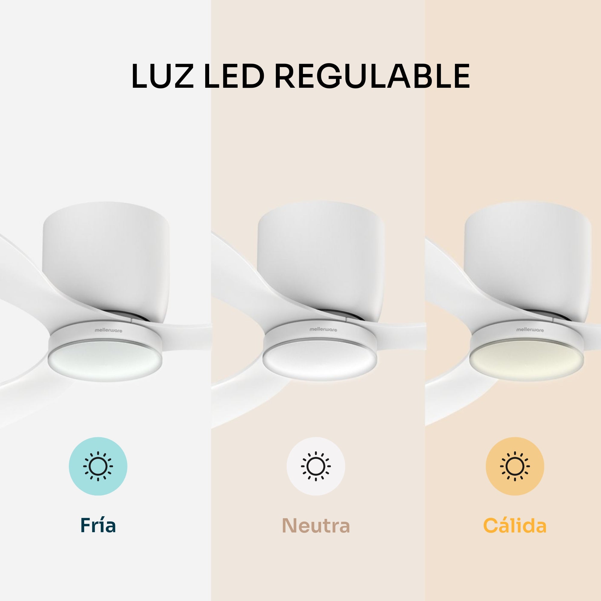 Mellerware - Ventilateur de plafond Brizy Bright Minimal 40W | 6 vitesses | Ultra silencieux | 3 pales Ø132 cm | Fonction été/hiver | LED - 3