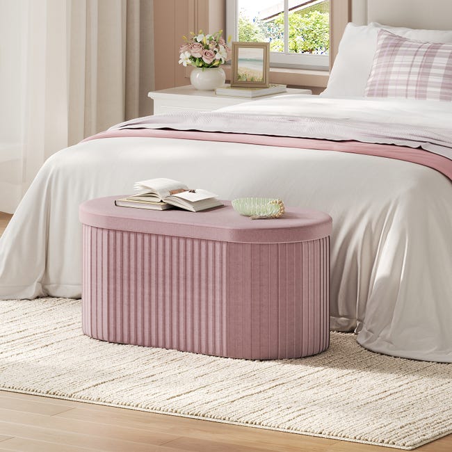 WOLTU Banc de Rangement, Banquette Coffre, 76L, Pliable, Couvercle Amovible, en Velours, Ovale, 76x38x38 cm, Crème WOLTU Banc de Rangement, Banquette Coffre, 76L, Pliable, Couvercle Amovible, en Velours, Ovale, 76x38x38 cm, Crème
