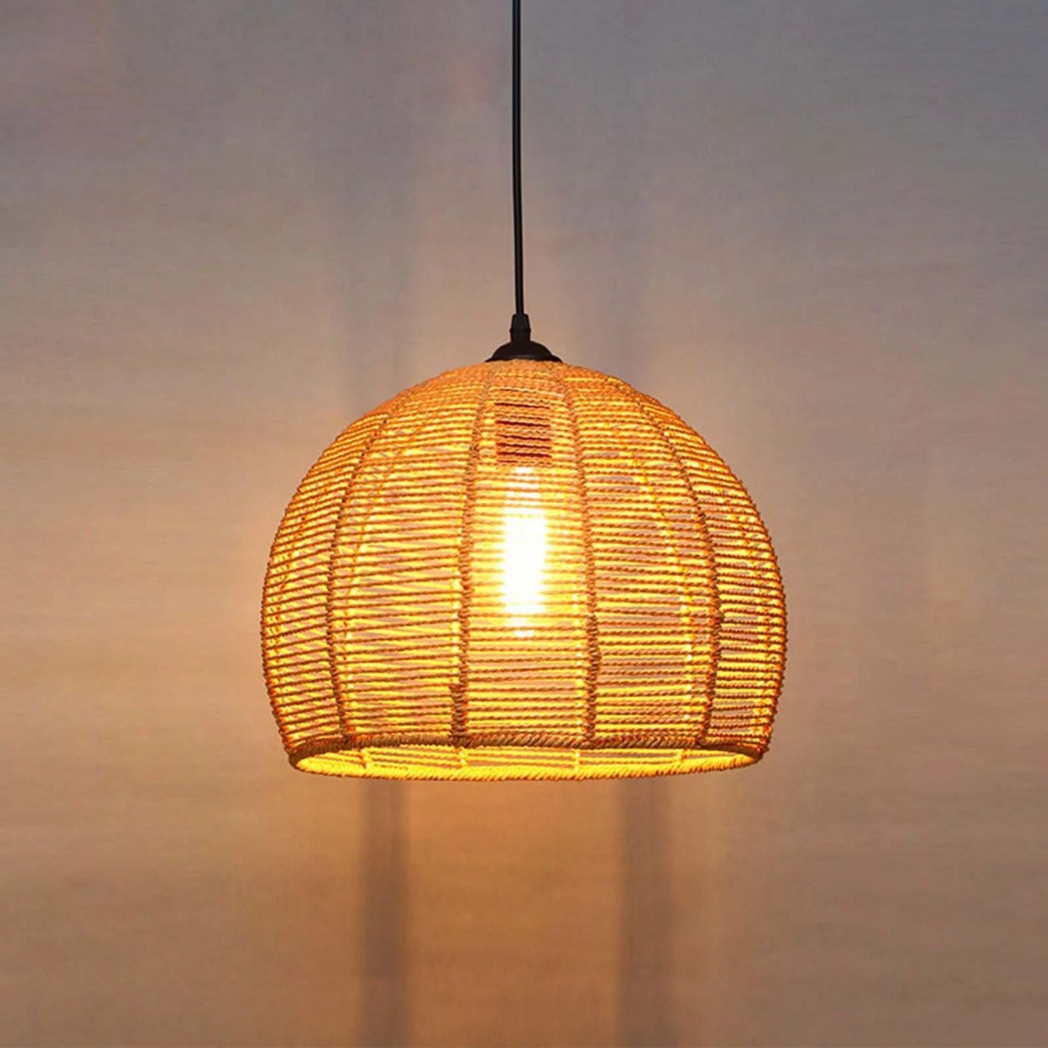 GLAMARIS Suspension Lustre Vintage, E27 Luminaire Plafonnier en Rotin, Rétro Lampe de Plafond Retro pour Salon Cuisine Chambre Café-bar (20CM) - 2