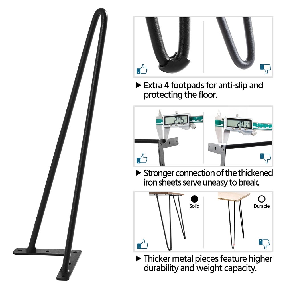 Lot de 4 Pieds Épingle en Métal Pieds de Table Basse Bricolage 20 Vis 4 Protège Pieds 40 cm de Haut Noir Yaheetech - 6