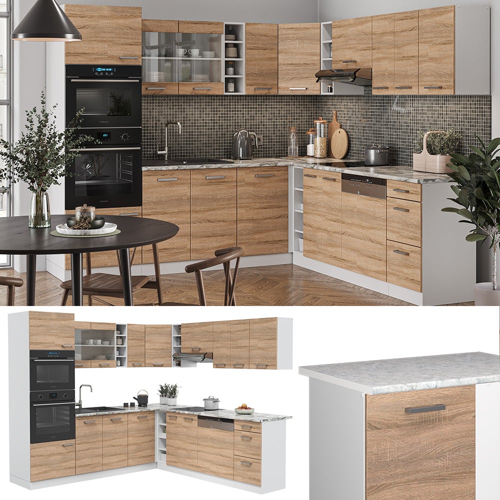 Vicco Cuisine en angle R-Line, Sonoma/Blanc, 247 x 237 cm, PT Chêne - 5