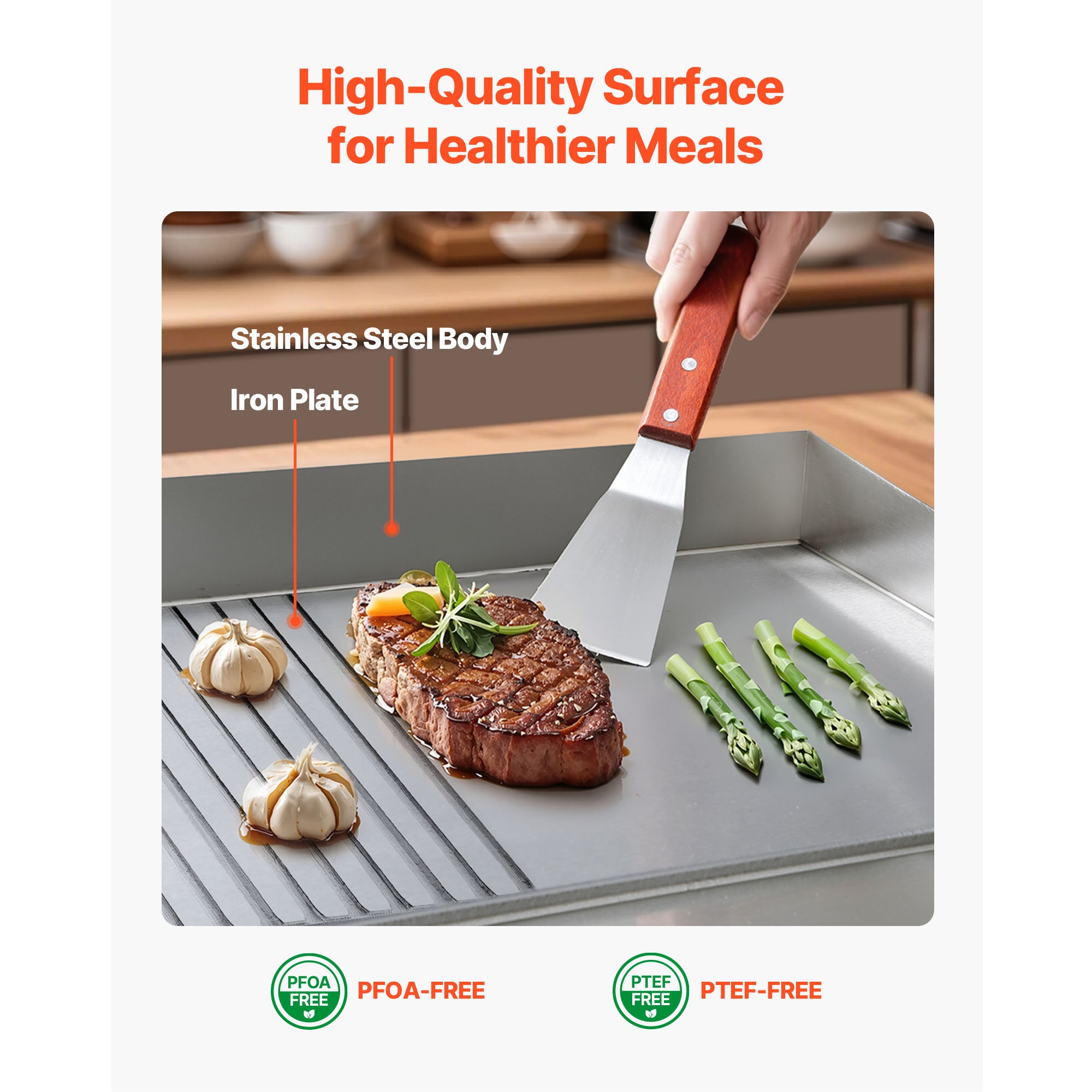 Gril Plancha SucceBuy Électrique 3200 W, Plaque Fer 535 x 300 mm, Thermostat 50-300 °C, Corps Inox, Bac à Graisse, Table Pro - 5
