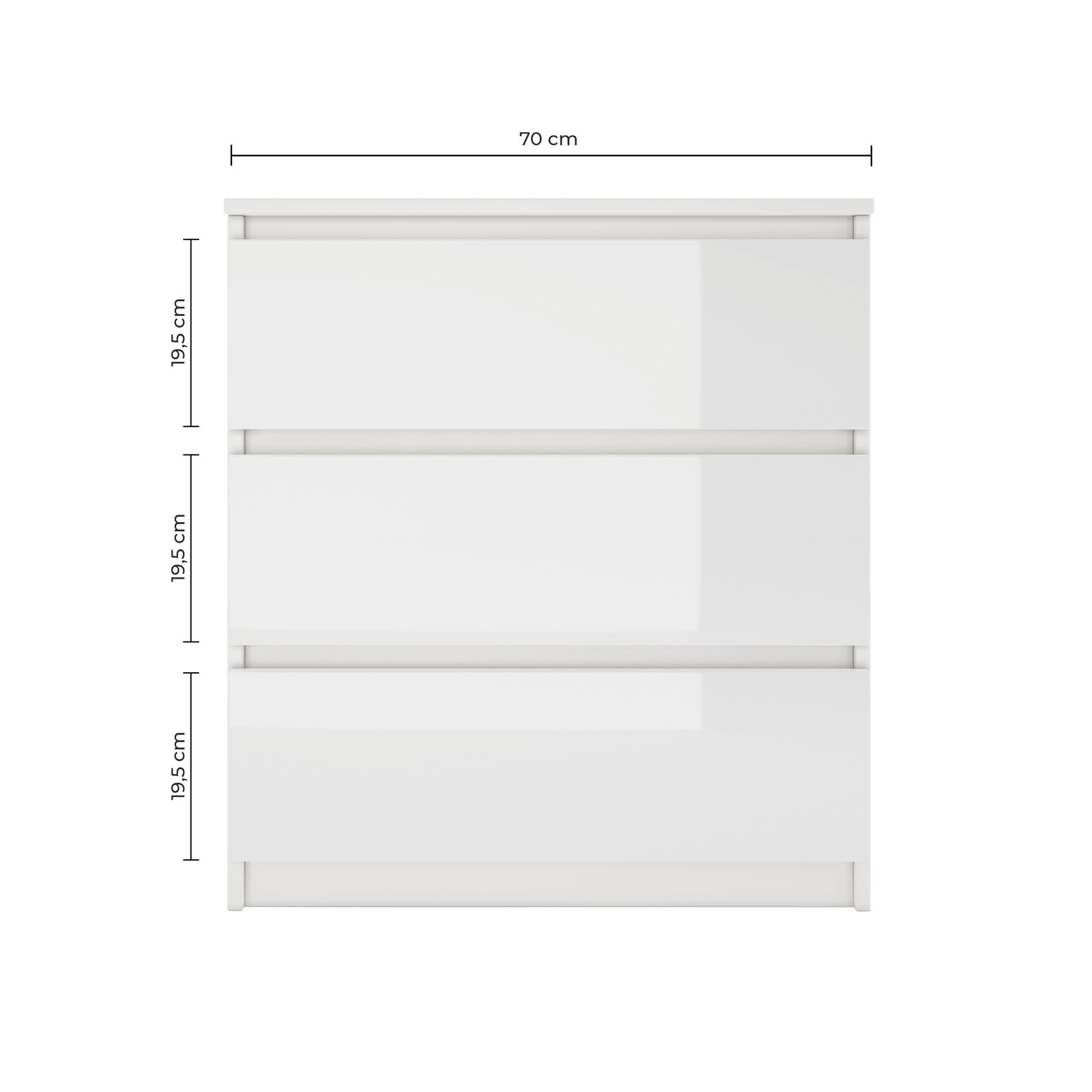 ASTER T3 - Commode moderne 3 tiroirs salon/chambre/bureau - Dimensions 77x70x40 - Table de chevet - Meuble de rangement contemporain - Blanc - 5