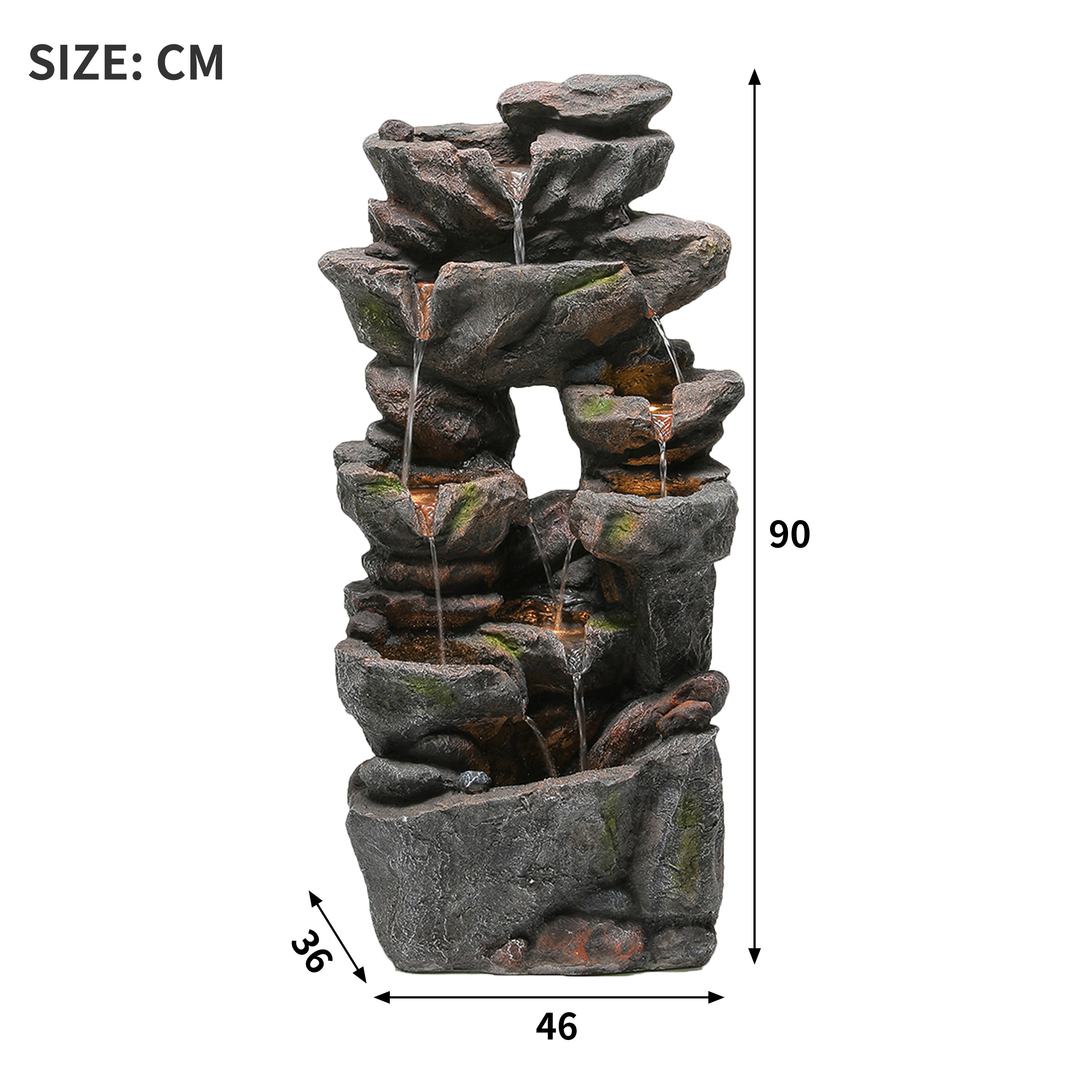 Fontaine de jardin LED décorative avec pompe 16 W - Résine effet pierre naturelle - 46 x 36 x 90 cm - Gris - Idéale terrasse, jardin ou balcon - 4