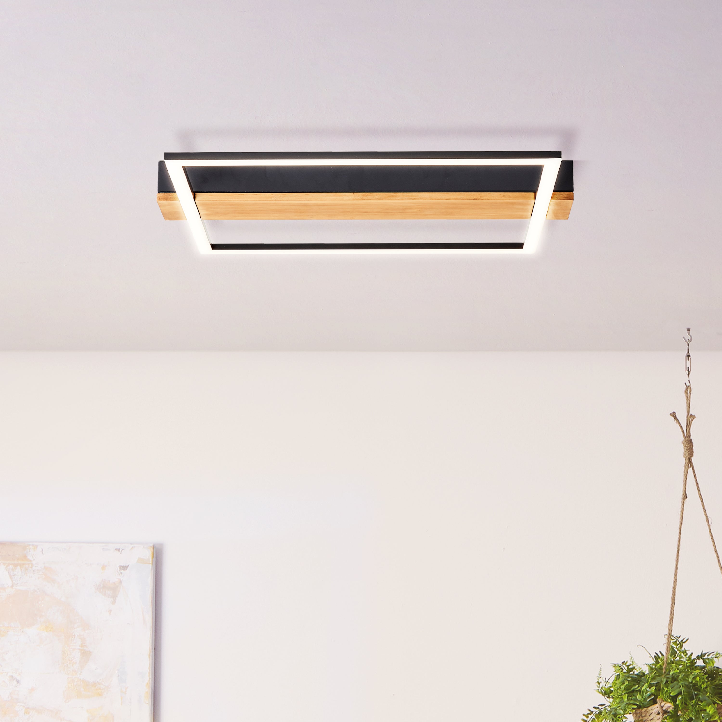 Lampa sufitowa LED Brilliant Loneos 45x40cm drewno/czarny, drewno/metal/plastik, 1x wbudowana dioda LED, 24 W, (strumień świetlny: 3000 lm, barwa świa - 2