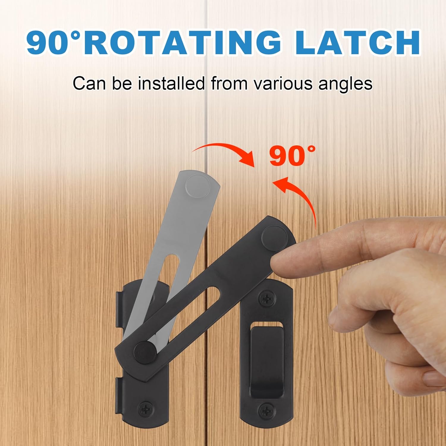 Loquet de porte en acier inoxydable de haute qualité, adapté aux portes et fenêtres coulissantes, loquet de grange, extérieur et domestique (noir) - 6