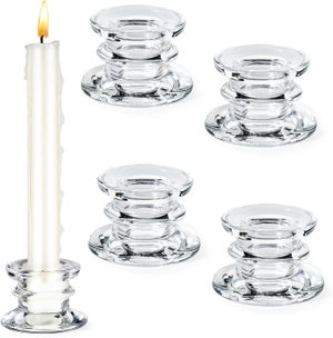 Set Da 12 Portacandele In Vetro Trasparente Per Candele Coniche – Altezza 5,6 Cm, Per Matrimoni E Centrotavola - 3