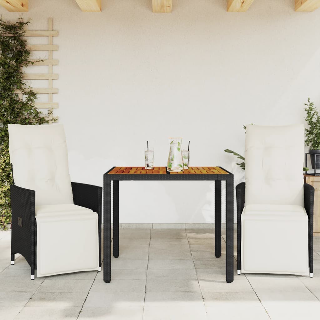 3-cz. zestaw mebli bistro z poduszkami, czarny, polirattan vidaXL