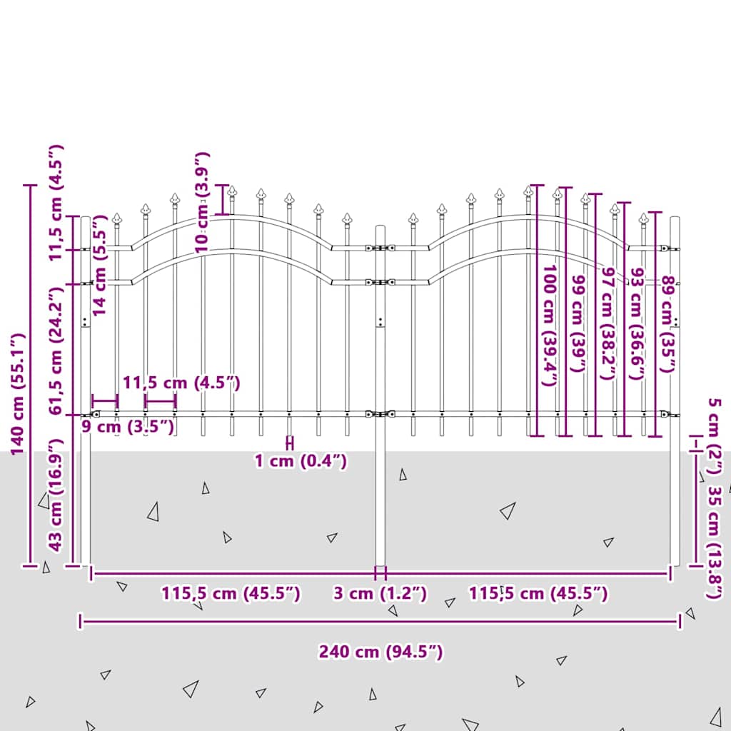 Clôture de jardin grise 140 cm en acier thermolaqué - COMFORTXL - 7