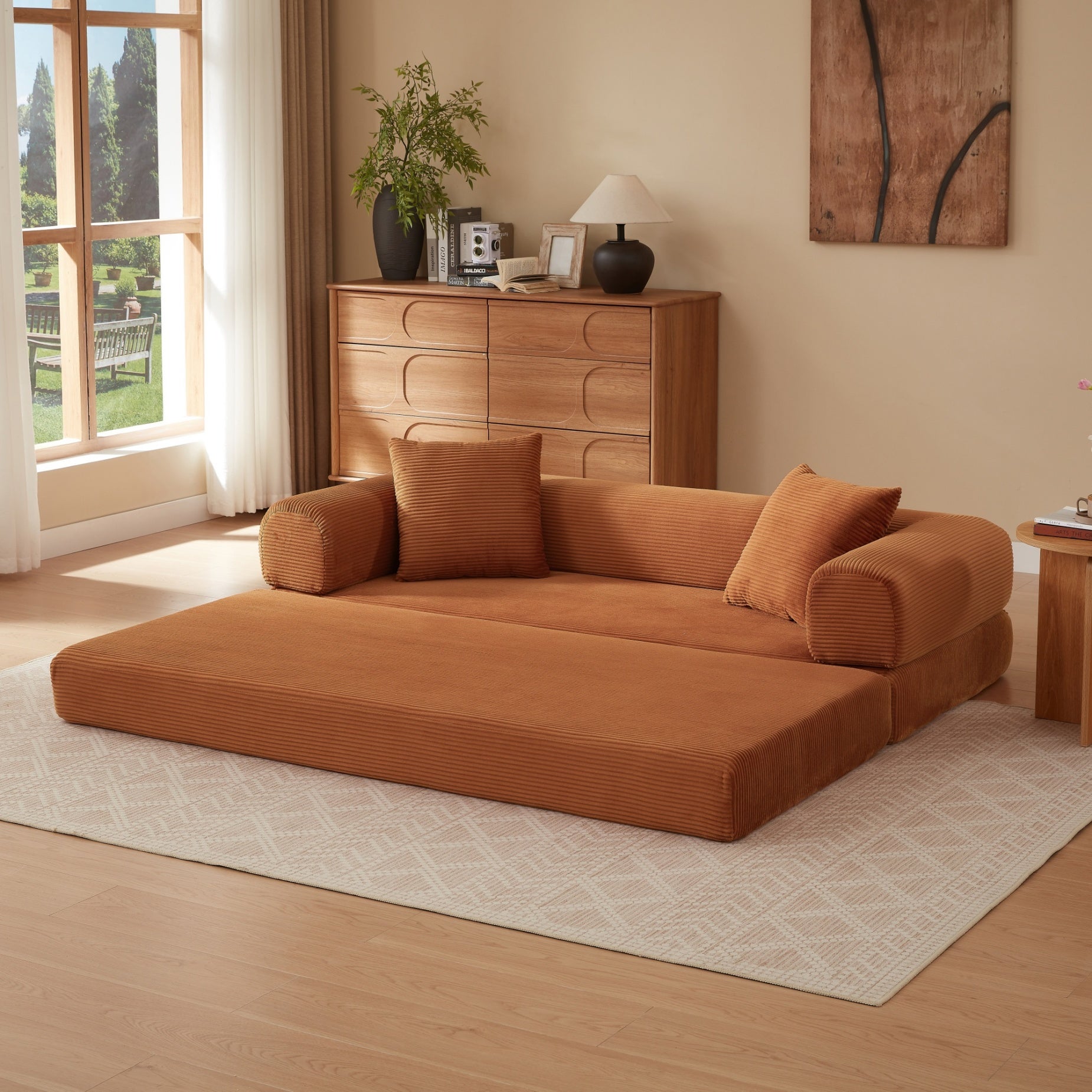 Canapé combiné sans ossature, canapé-lit convertible en lit, canapé de sol tatami, canapé pliable, couleur terracotta - 6